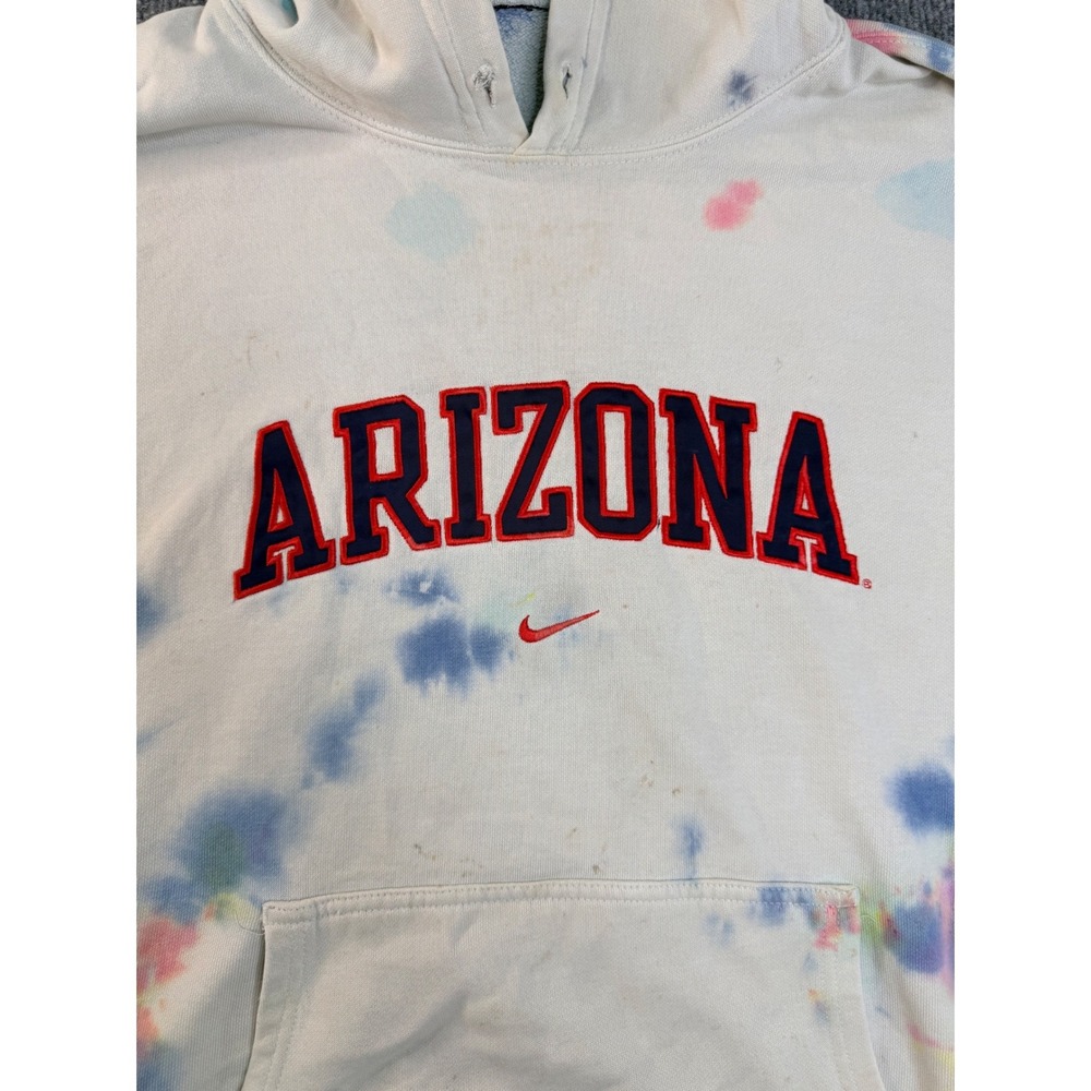 Nike Arizona Wildcats Hoodie XL White Tie Dye Spellout Center Swoosh Distressed - Picture 6 of 9